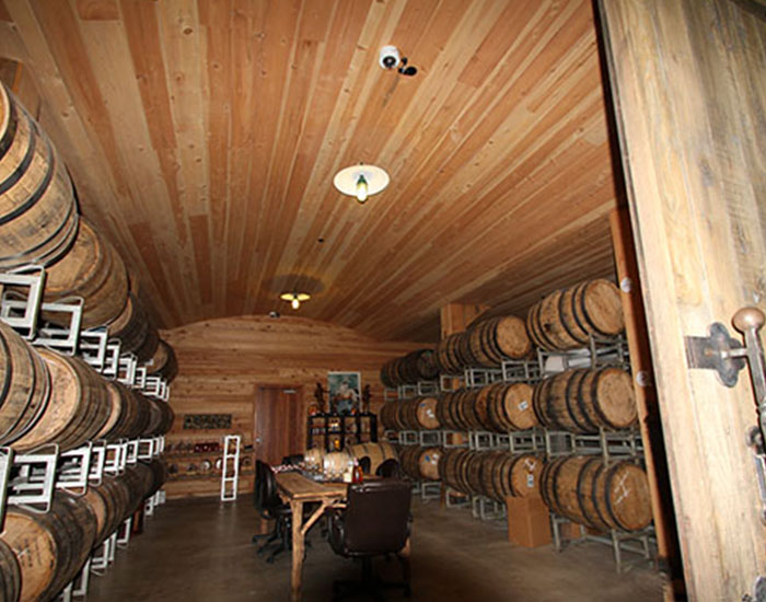 front view of barrel room